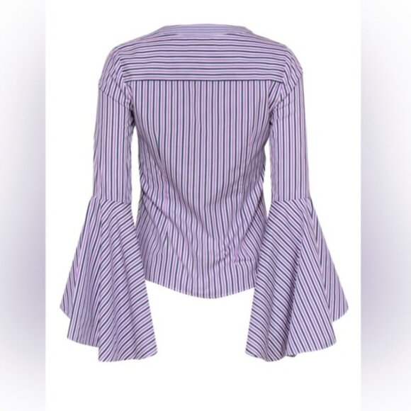 Milly Michelle Bell Sleeves Lavender and Navy Striped Blouse Sz 2 - Picture 4 of 8
